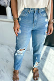 Medium Wash Distressed Straight Jeans