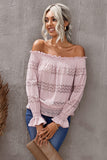Off Shoulder Ruffle Long Sleeve Smocked Waist Lace Crochet Blouse