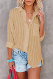 Khaki Textured Buttons Pocketed Shirt