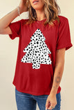 Leopard Christmas Tree Print Short Sleeve Graphic Tee