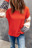 V Neck Leopard Stripe Splice Lantern Sleeve Top