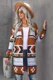 Multicolor Ethnic Style Knee Length Open Front Cardigan
