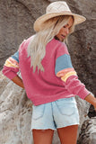 Rose Colorblock Long Sleeve Pullover Sweatshirt