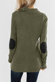 Army Green Buttoned Neck Knit Long Sleeves Top