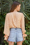 Metallic Gold Polka Dot Surpliced Long Sleeves Bodysuit