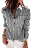 Striped Print Turn-down Collar Lace Cuffs Shirt