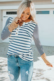 Long Sleeve Stripe Button Henley Top