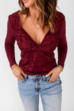 Lace Contrast Deep V Neck Slim Top
