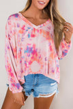 Tie-dye V Neck Long Sleeve Top