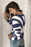 Striped Colorblock V Neck Knitted Sweater