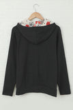 Full Zip Hoodie Coat with Floral Print Hooded Inner