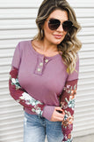 Floral Accent Puff Sleeves Plus Size Thermal Top