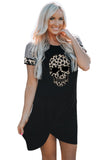 Pray Leopard Spliced Short Sleeve Ruched Mini Dress