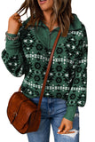 Green Aztec Knitted Drop Shoulder Zipped Sweater