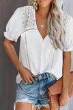 V Neck Lace Crochet Short Sleeve Shirt