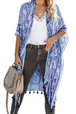 Boho Paisley Print Kimono Beach Cover up with Tassel