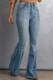 Sky Blue High Waist Flare Jeans with Pockets