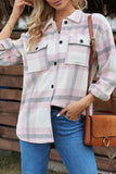 Pink Plaid Print Pocket Women Shacket