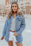 Pocket Raw Hem Buttoned Denim Jacket