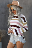 Pink Casual Loose Bell Sleeves Striped Knit Sweater