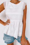 Contrast Lace Cut-out Flutter Sleeve Blouse