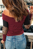 Leopard Color Block Ribbed Cross Wrap Top