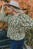 Square Neck Floral Plus Size Peplum Top