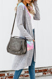 Solid Patchwork Long Striped Cardigan with Pockets