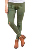 Burgundy Distressed Front Stretch Denim Pants