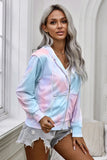 Sky Blue Tie-dye Pocket Zip Up Hoodie