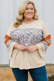 Leopard Color Block Patchwork Plus Size Top