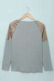 Sequin Shoulder Long Sleeve Top