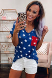 USA Star Print Patch Pocket Blue T-shirt