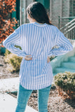 Sky Blue Striped Buttons Closure Long Sleeve Shirt