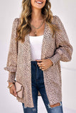 Animal Print Shirred Cuff Lantern Sleeve Cardigan
