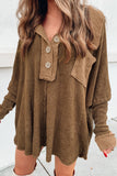 Waffle Knit Buttoned Long Sleeve Top