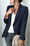 Blue Black Lapel Collar Button Pocket Blazer