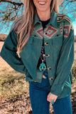 Green Aztec Color Block Corduroy Shacket Jacket