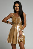Gold Ruched Foil A-line Short Dress