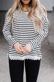 Striped Long Sleeve Top with Lace Trim