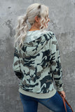 Camouflage Drawstring V Neck Hoodie