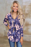 Leopard Tie Dye V Neck Pleated Long Sleeve Top