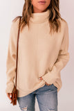 Apricot Plain Turtleneck Drop Sleeve Ribbed Sweater
