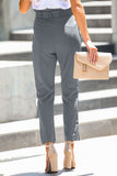 Gray Casual Paperbag Waist Straight Leg Pants with Belt