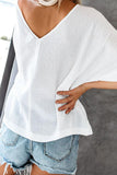 V Neck Button Front Crinkled Blouse