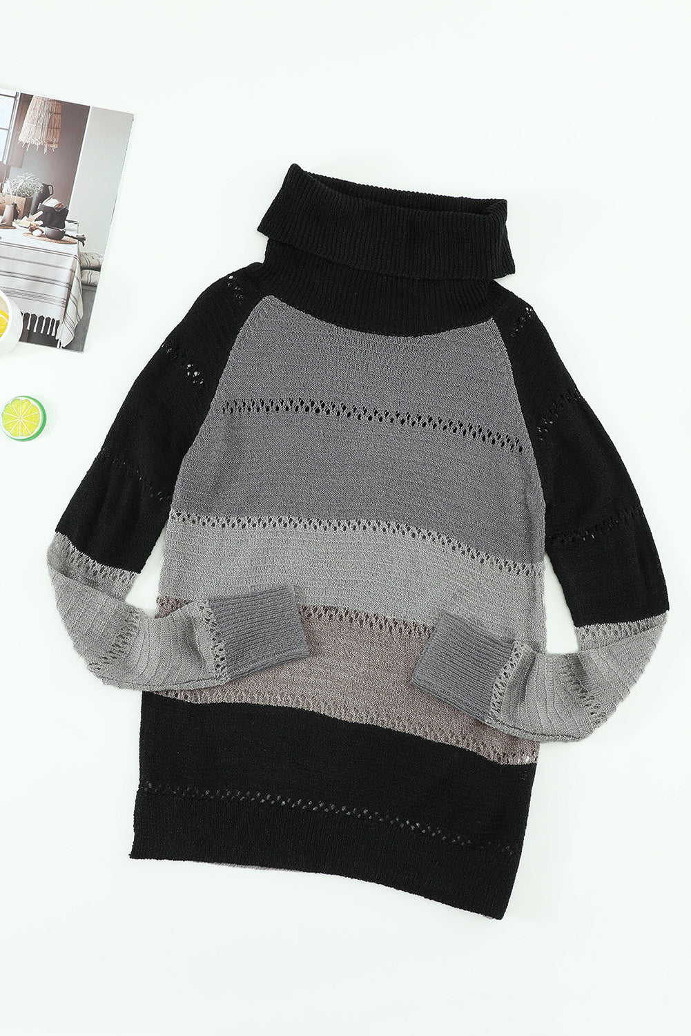 Highlight Colorblock Turtleneck Pullover Sweater