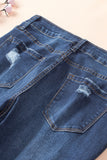 High Waist Cropped Distressed Ripped Jeans with Pockets