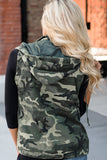 Camouflage Cinched Zipper Snaps Hooded Vest