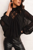 Lace Contrast Sheer Frilled Neck Blouse