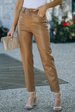 Khaki Faux Leather Straight Leg Pants